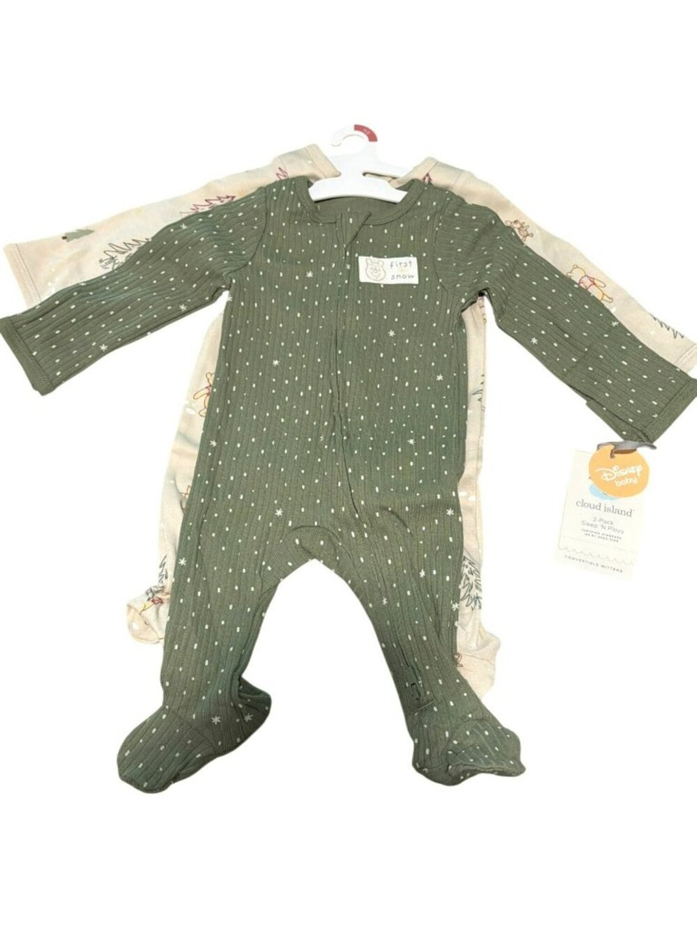 Disney Baby Cloud Island 2-Pack Sleep Footies 2 Way Zipper Winnie The Pooh New